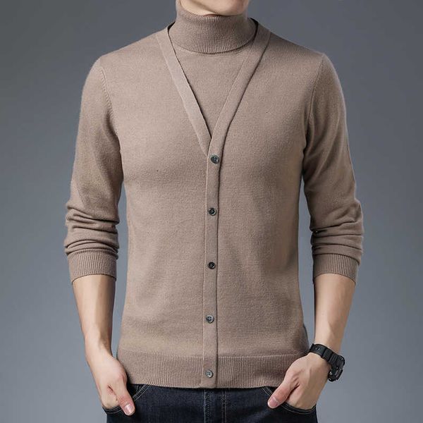 

men's sweaters twinset sweater men turtleneck pullovers male autumn winter fake two-piece bottoming knitted sweatermen's clothing, White;black