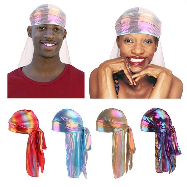 

men women bandanas silk laser bandana hat fashion turban polyester durag rag tail headwrap headwear gift bling hair accessories beanies