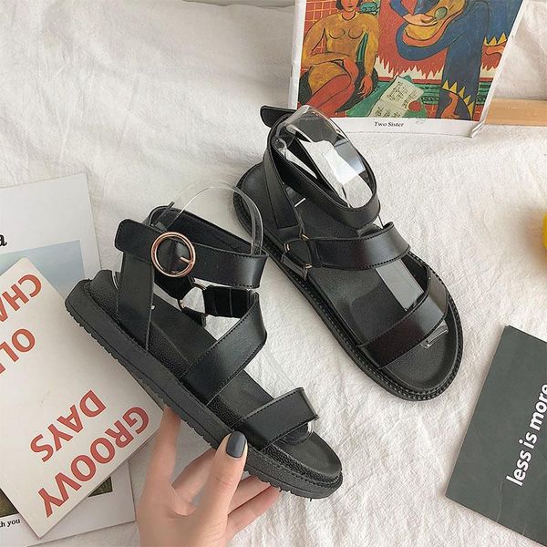 

sandals platform women fashion rome style buckle strap beach shoes 2021 summer lady casual chunky sole sports sandal, Black