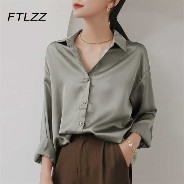 

spring autumn silky satin blouse women casual long sleeve korean shirts ladies white clothes 210525