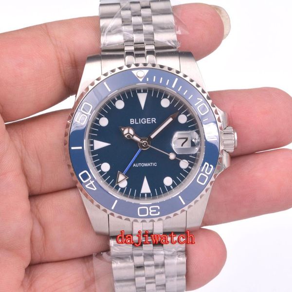 

bliger40mmgmt fashion casual blue rolling glass magnifying automatic date men's watch mechanical sapphire mirror, Slivery;brown