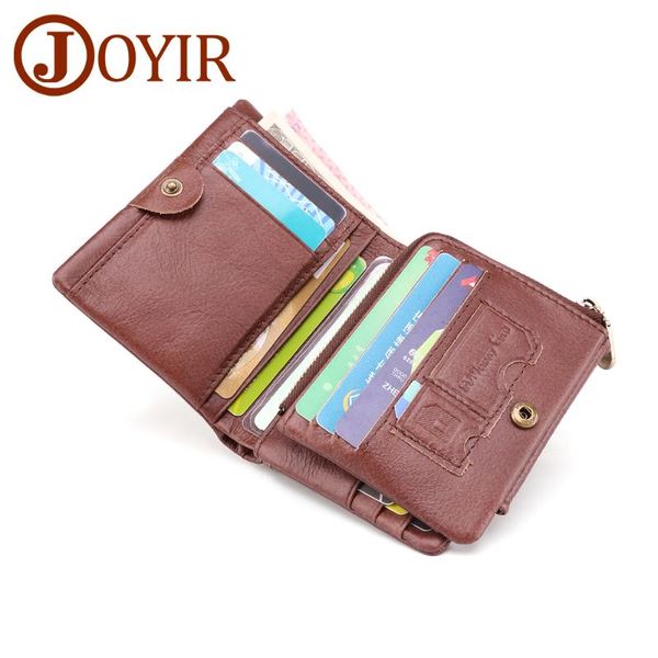

wallets joyir genuine leather men wallet man zipper&hasp vintage trifold rfid male with card holders coin purse portomonee, Red;black