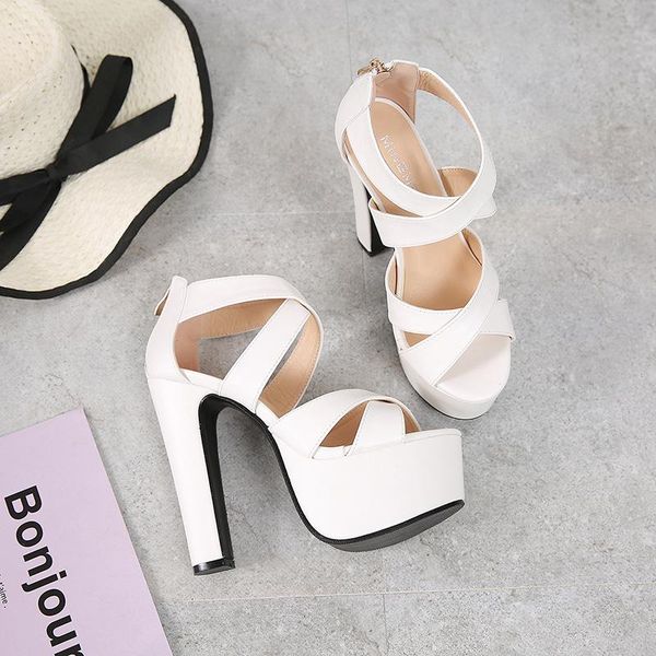

fashion trend nightclub stage 14 cm chunky heel sandals, Black