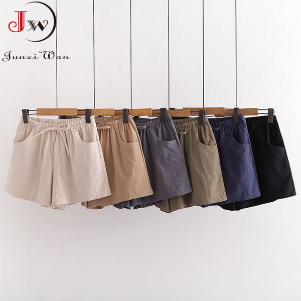 

women summer wide leg shorts cotton linen casual high waist loose short pants korean sweet girls all-match pantalones 210510, White;black