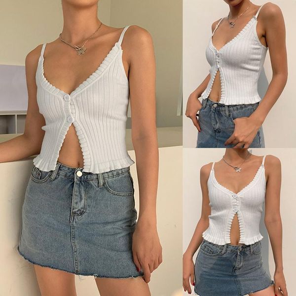 

women's tanks & camis kf-women's european and american style solid color buttoned v-neck small sling inner base coat white