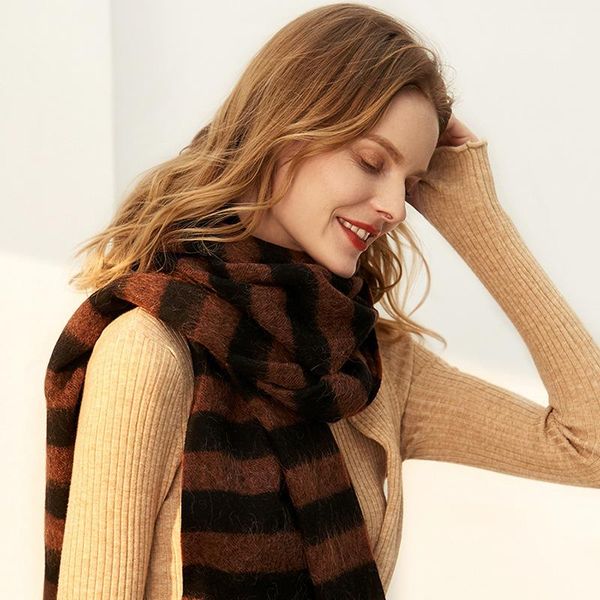 

hats, scarves & gloves sets mohair striped scarf swr0485 autumn and winter ladies extended warm, Blue;gray