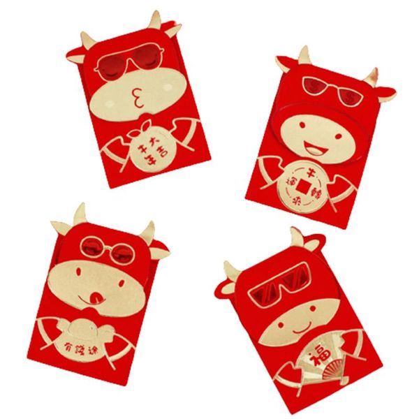 

gift wrap 16pcs/set 2021chinese lucky red envelope packet lovely cow thickened specialized money bag cartoon pockets