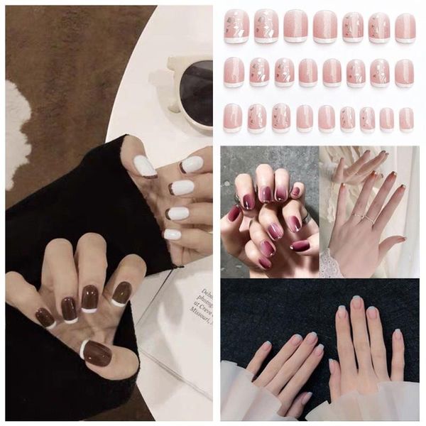 

false nails 24pcs nail art press on long patches short artificial fake, Red;gold