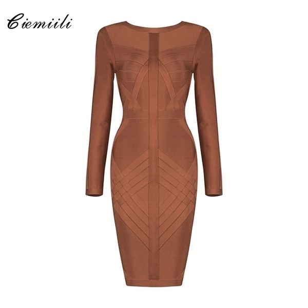 

ciemiili winter new women bandage mini dress full sleeve o neck back zip bodycon celebrity club party dress vestidos 220310, Black;gray