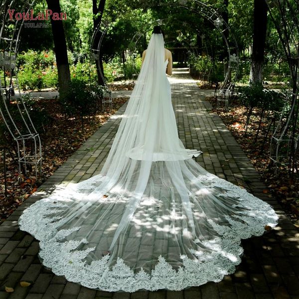 

bridal veils youlapan v92 wedding luxury long lace hijab veil cathedral scalloped edged latest, Black