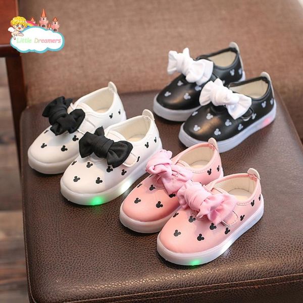 

first walkers kids girls baby bowknot led light tape casual princess shoes