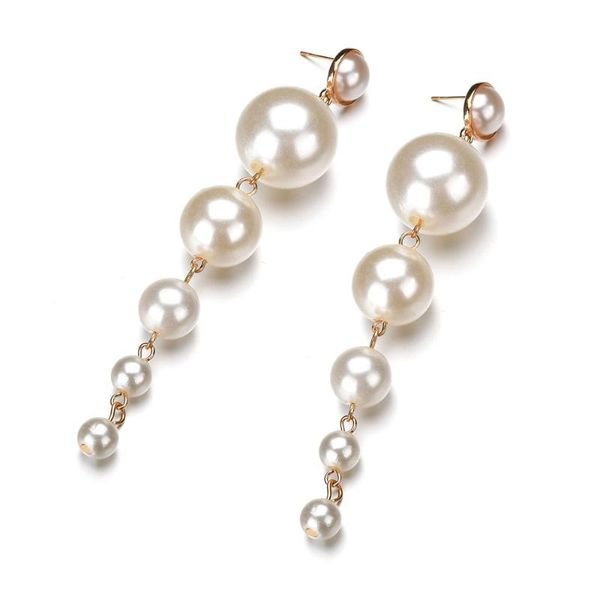 

dangle & chandelier trendy elegant created big simulated pearl long earrings pearls string statement drop for wedding party gift, Silver