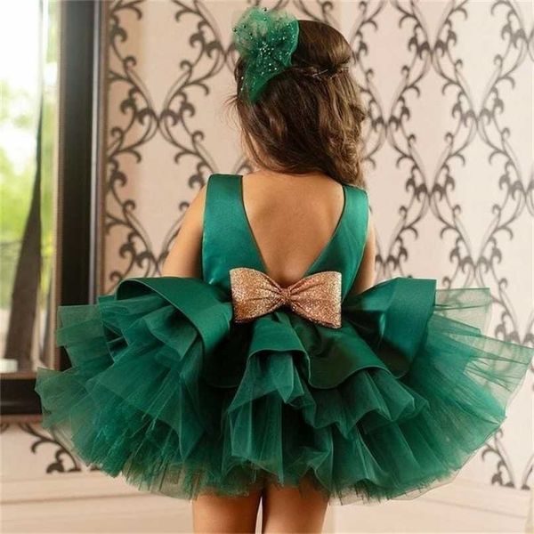 Kleinkind Baby Mädchen Kleid Große Schleife Taufkleid für Mädchen Erstes Jahr Geburtstagsfeier Hochzeitskleid Babykleidung Tutu Flauschiges Kleid 211027