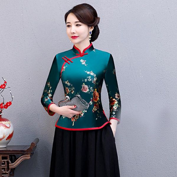 

ethnic clothing oversize 4xl 5xl women velour shirt autumn vintage chinese style blouse floral female wedding traditional classic, Red
