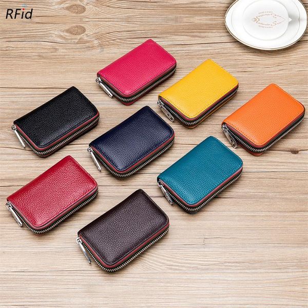 

card holders genuine leather organ shape purse layer cow wallet rfid business holder billfold for man woman f1050, Brown;gray