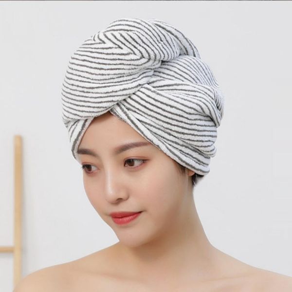 

shower caps microfiber bath towel quick drying hair cap super absorbent bathroom women turban girls striped wrapp