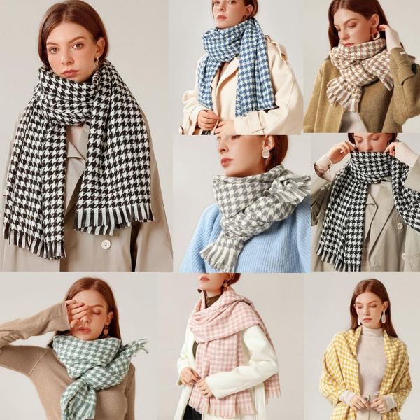 

scarves telotuny women's soft casual fashion tassel houndstooth printing muffler autumn winter warm ladias lattice, Blue;gray