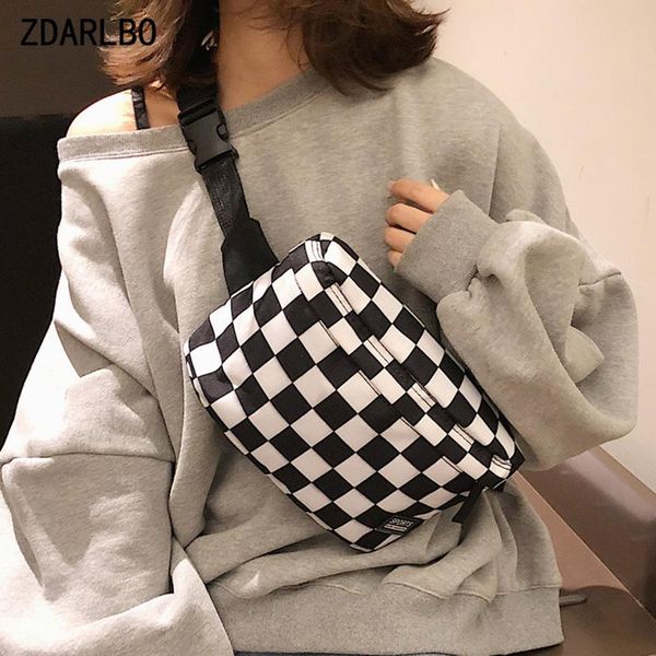 

waist bags black white plaid women's bag banana fanny pack belt female hip bum purse shoulder messenger chest