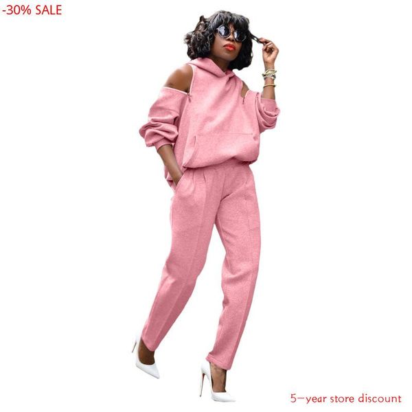 

women's tracksuits autumn women set sweatshirt double zip cold shoulder hoodie long sleeve pants hoodies trendy pockets ladies, Gray