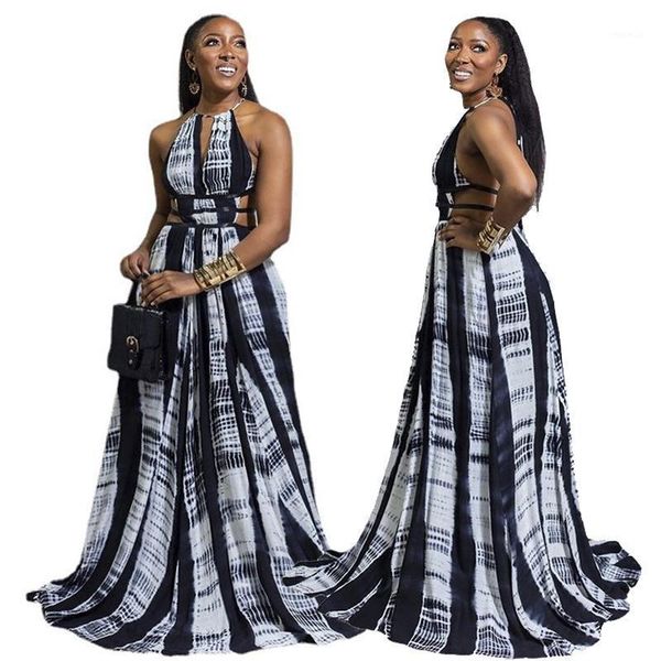 

maxi dresses for women wholesale items backless sleeveless irregular vintage elegant print casual style dress drop, Black;gray