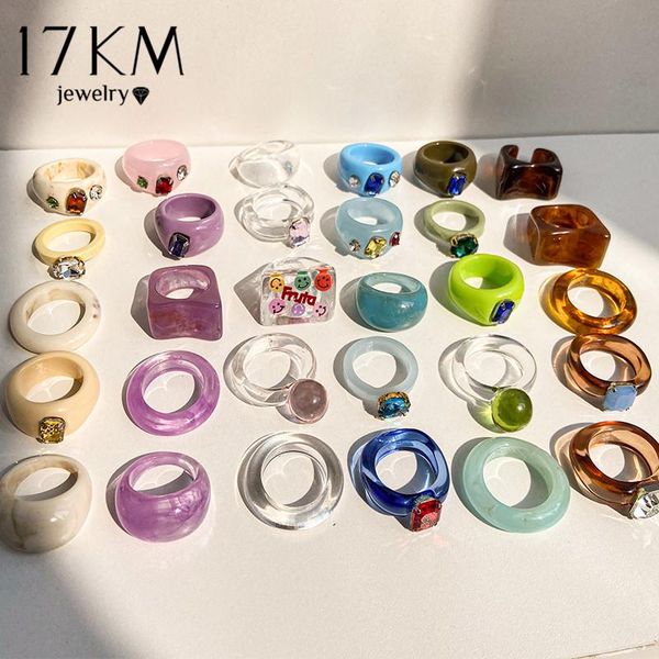 

cluster rings 17km trendy colourful transparent resin acrylic ring for women korean creative geometric square round irregular jewelry, Golden;silver