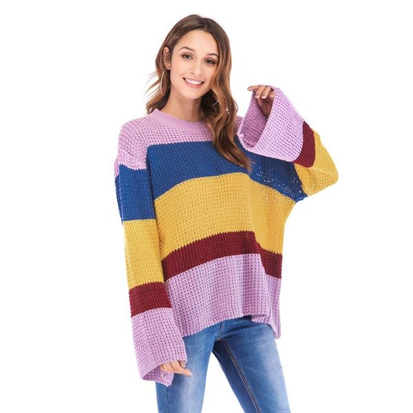 

women's sweaters sweater women 2021 round neck striped style long sleeve loose pullovers europe wind womens vestidos sjvd3047, White;black