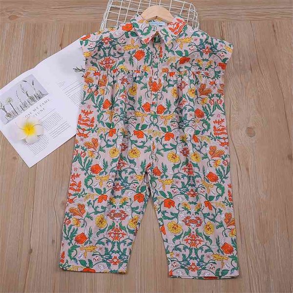 Tuta da bambina Tuta floreale estiva per ragazza Harem Pants Abbigliamento coreano per bambini 3-7 anni 210528