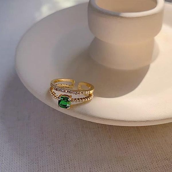

wedding rings korea green cubic zircon women's delicate gold colors opening bride engagement for women party jewelry, Slivery;golden