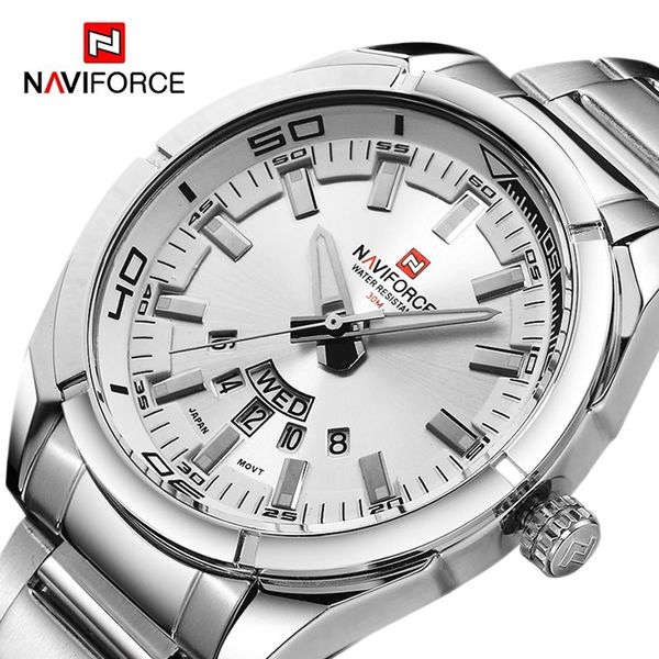 

naviforce brand men watches full steel waterproof casual quartz date clock brand luxury men's wrist watch relogio masculino 210407, Slivery;brown