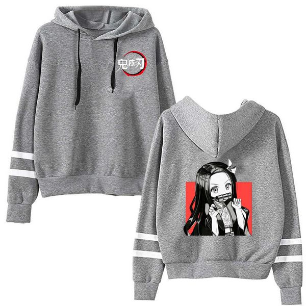 

demon slayer nezuko hoodie v-neck long sleeve casual loose print cloth y0802, Black