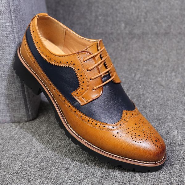 

oxford shoes men brogues shoes lace-up bullock business wedding dress shoes male formal shoes, Black
