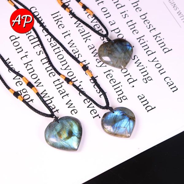

1pc natural blue glow crystal pendants labrodite heart shape necklace quartz luminescent gemstone energy jewelry gifts decorative objects &