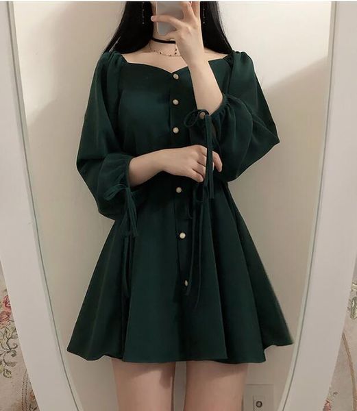 

casual dresses a line chic women fashion korea japan style design cute sweet little back dress party mini button vintage, Black;gray