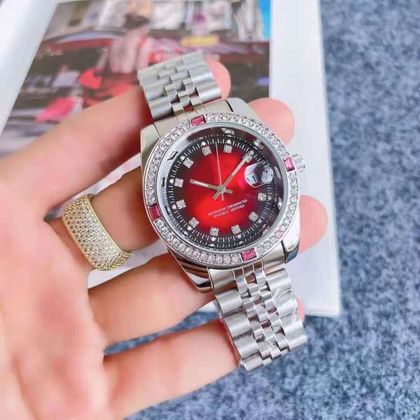 Модные брендовые часы для влюбленных, для мужчин и женщин, для девочек, цветные, с кристаллами, в металлическом стиле, со стальным ремешком, кварцевые наручные часы R155