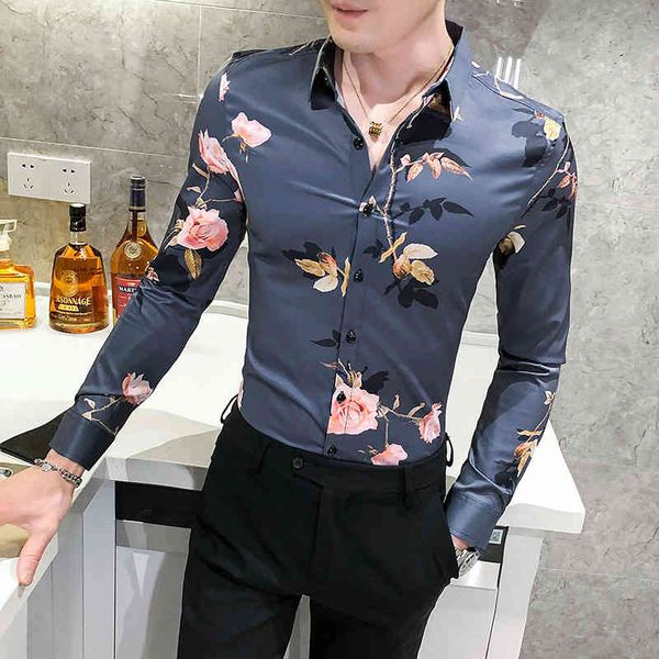 

men's casual shirts british style shirt wears digital for men thin sleeve fitting long floral club tuxedo qys9, White;black
