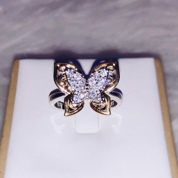 

fashion diamond ring butterfly super fairy temperament personality trend wild simple wedding cluster rings, Golden;silver