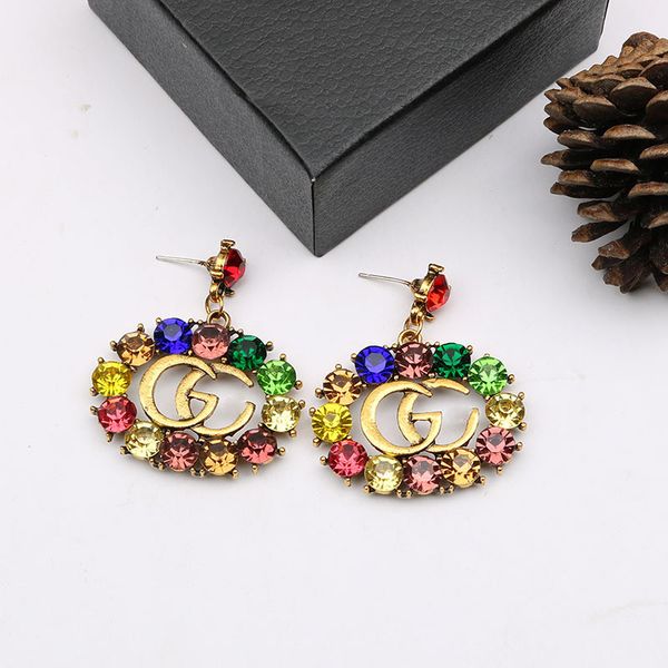 

new style fashionable letter personality joker glass color diamond earrings trend european and american earrings, Silver