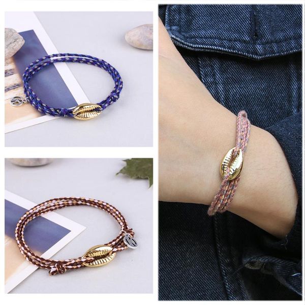 

tennis kelitch friendship shell bracelets woven braided thread rope string metal cowrie holiday bangle jewelry, Golden;silver