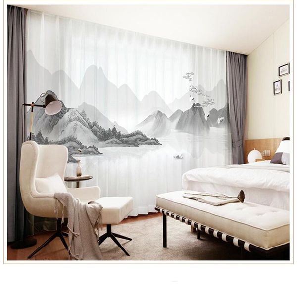 

curtain & drapes custom chiffon sheer window drape for bedroom living room mountain hills river boat landscape khaki gray brown pink blue