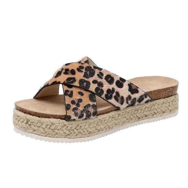 

slippers 2021 est women's wedge fashion casual platform sandals leopard knit, Black