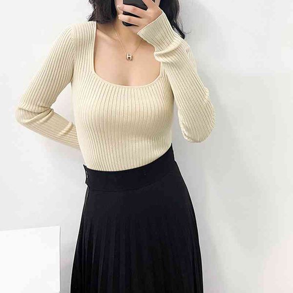

women's blouses & shirts stretch sweater, long sleeve low crew neck 2021, White