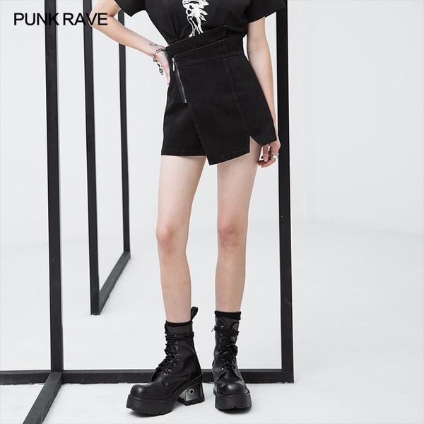 

women's jeans punk rave style a-line asymmetic slim short high waist casual wear handsome girl black shorts, Blue