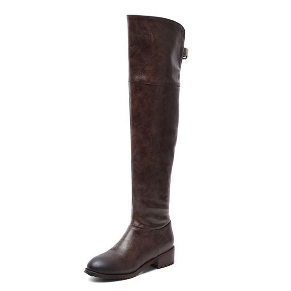 

boots women thigh high autumn winter black plush warm heel long riding ladies plus size 34-48 motorcycle 61-32