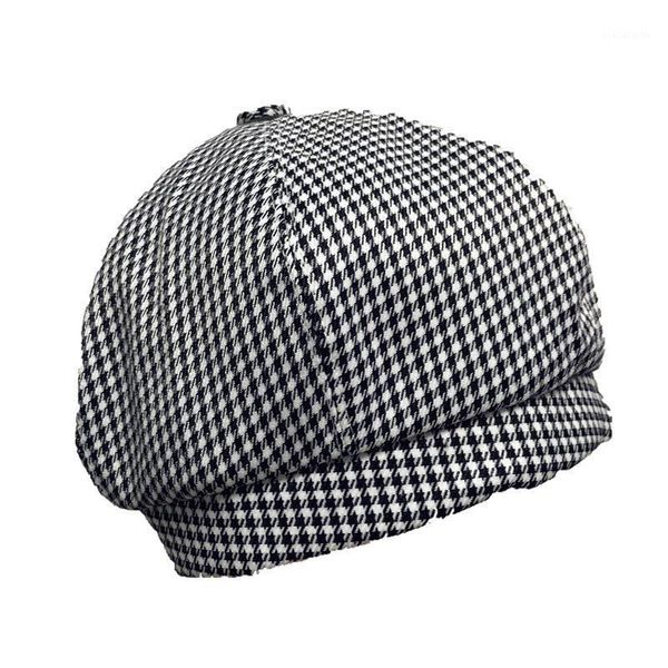 

soft sister concave shape retro plaid beret korean-style artistic versatile octagonal cap sweet cute hat pumpkin berets, Blue;gray