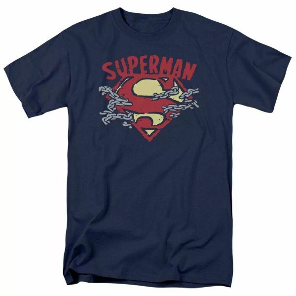 

superman chain breaking t shirt mens licensed clark kent dc comics tee navy, White;black