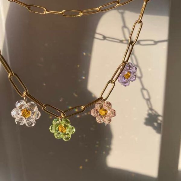 

pendant necklaces origin summer korean fashion multicolor flower chokers necklace for women girls chunky chain gold color metal jewellery, Silver
