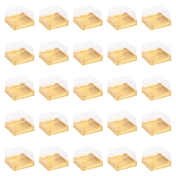 

gift wrap 50pcs plastic square moon cake boxes egg-yolk puff container golden packing box (small)