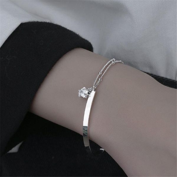 

link, chain gift jewelry simple adjustable star pendant silver plated bracelet, Black