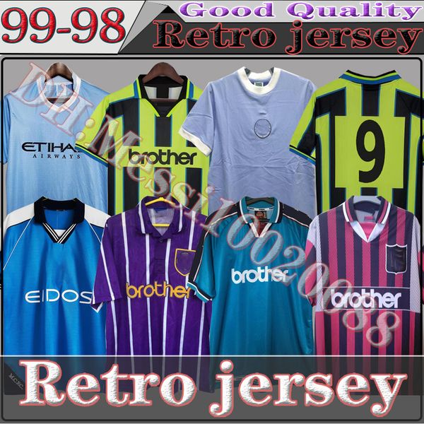 

thailand 92 94 96 retro man soccer jerseys 98 99 city 2011/12 wembley clough home tevez kun agÃ¼ero dzeko kompany vintage manchester shirts c, Black;yellow
