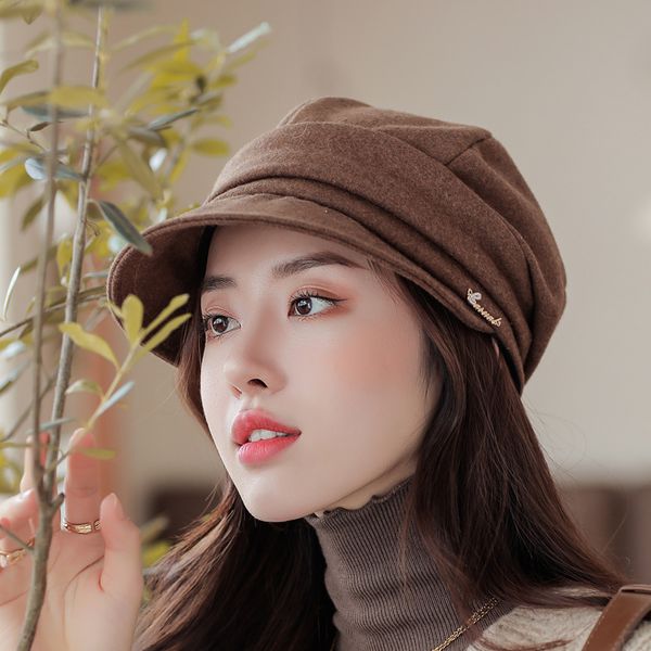 

new autumn vintage wool octagonal cap japanese leisure solid color beret street fashion womens hat, Blue;gray